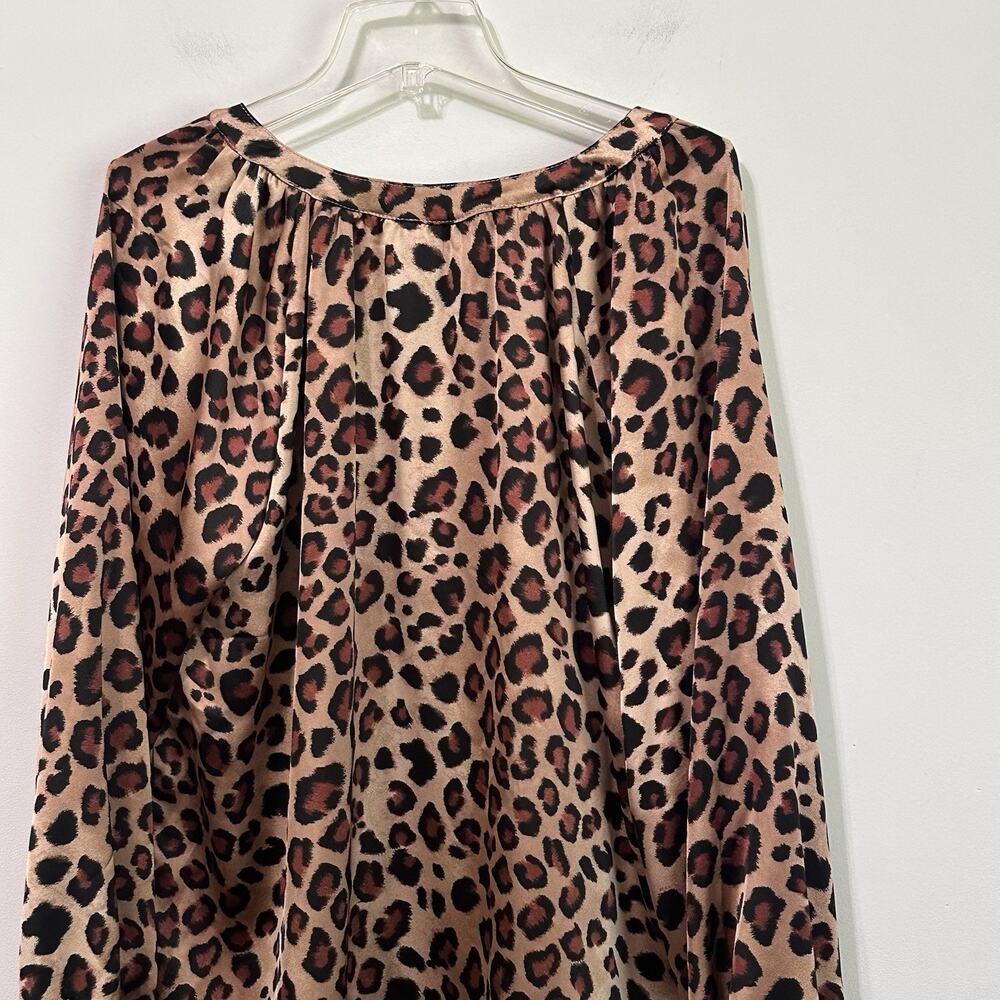 Ivy Jane Top M/L Leopard V Neck Balloon Sleeve Popover Party Cocktail Satin - Picture 7 of 9